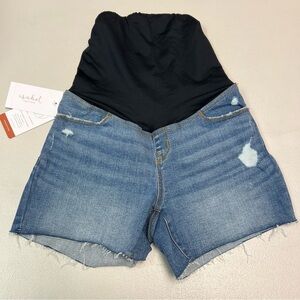 Isabel Maternity Super Stretch Blue Denim Midi Short Size 2
